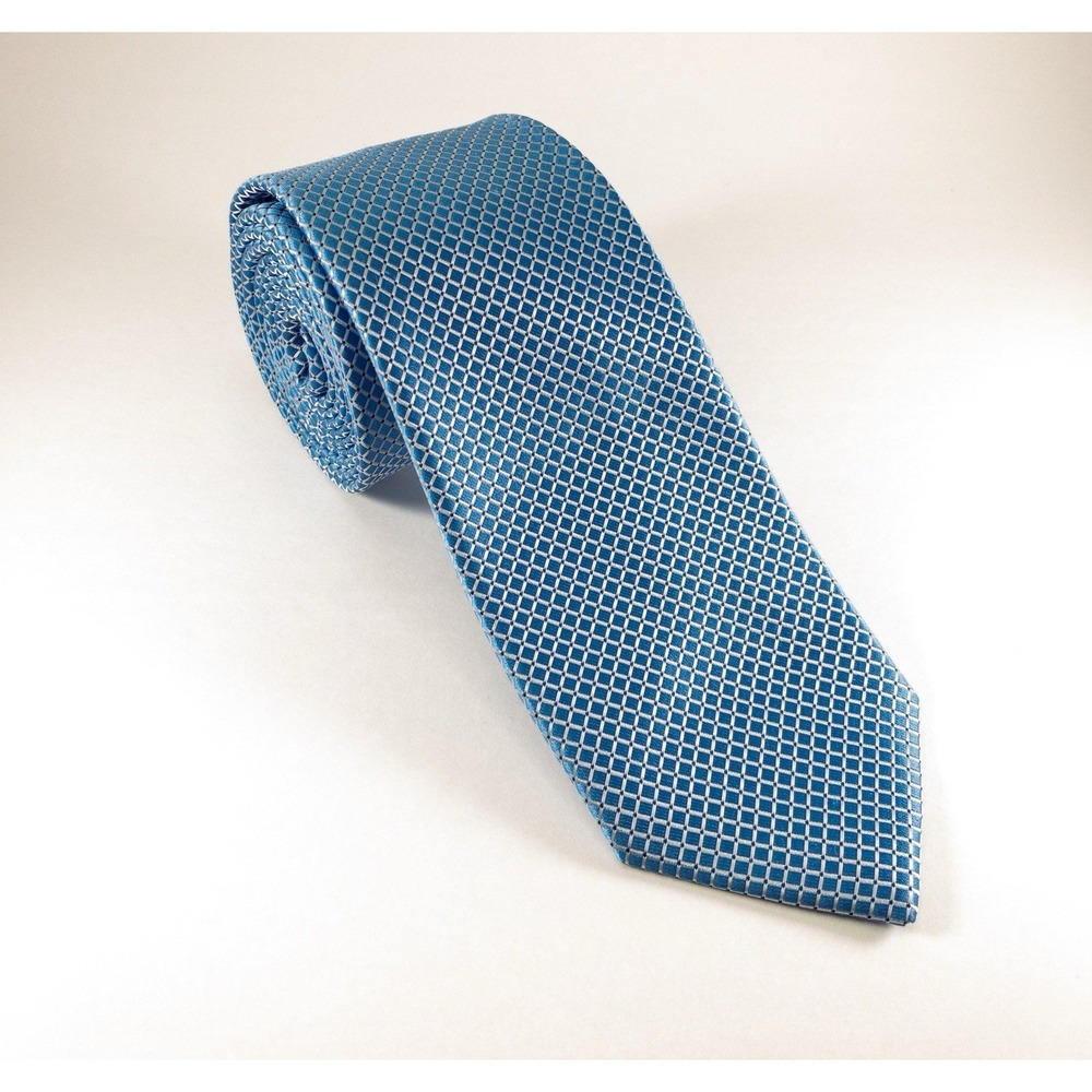 Saddlebred Slim  Silk Blend Tie, Micro Motif Woven Geometric Diamond,  Aqua, XL
